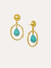 Ottoman Hands Gold Tone Turquoise Drop Stud Earrings - Image 3 of 4