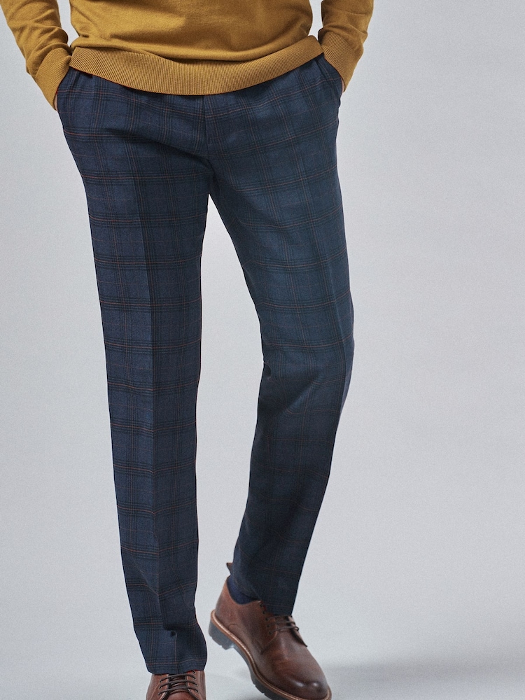 Navy Blue/Rust Brown Check Smart Trousers - Image 1 of 4