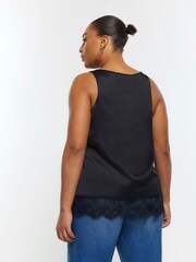 River Island Black Plus Lace Hem Trim Tank Top - Image 2 of 6