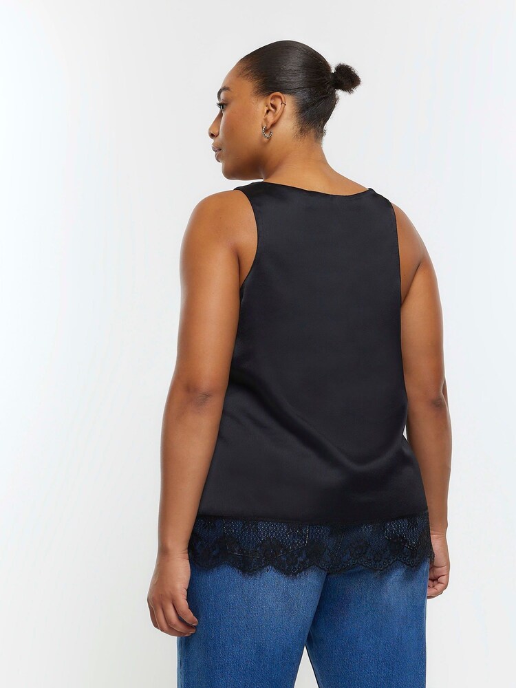 River Island Black Plus Lace Hem Trim Tank Top - Image 2 of 6