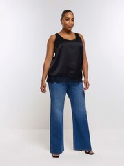 River Island Black Plus Lace Hem Trim Tank Top - Image 3 of 6