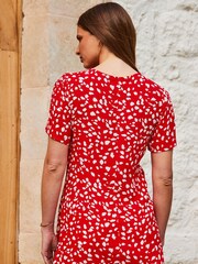 Sosandar Red Flutter Sleeve Gold Bar Detail Tunic - Image 2 of 5
