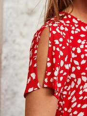Sosandar Red Flutter Sleeve Gold Bar Detail Tunic - Image 5 of 5