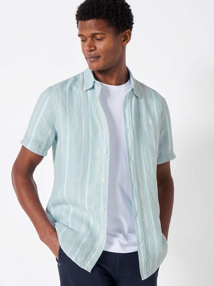 Crew Clothing Company Green Stripe Linen Classic Shirt - Image 1 of 1