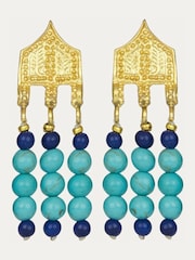 Ottoman Hands Gold Tone Riva Turquoise and Lapis Bead Drop Earrings - Image 2 of 3