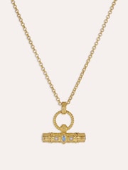 Ottoman Hands Gold Tone Amulet T-Bar Marquise Labradorite Necklace - Image 3 of 6