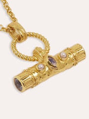 Ottoman Hands Gold Tone Amulet T-Bar Marquise Labradorite Necklace - Image 4 of 6