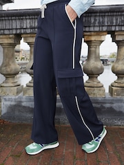 Navy Blue Side Stripe Wide Leg Trousers - Image 3 of 7