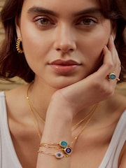 Ottoman Hands Gold Tone Alara Blue Evil Eye Bracelet - Image 1 of 4