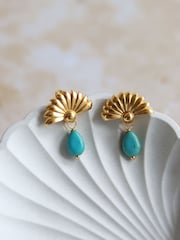 Ottoman Hands Gold Tone Chantal Turquoise Drop Stud Earrings - Image 1 of 3