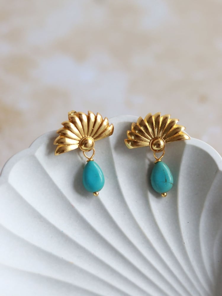 Ottoman Hands Gold Tone Chantal Turquoise Drop Stud Earrings - Image 1 of 3 Ottoman Hands Gold Tone Chantal Turquoise Drop Stud Earrings - Image 1 of 3