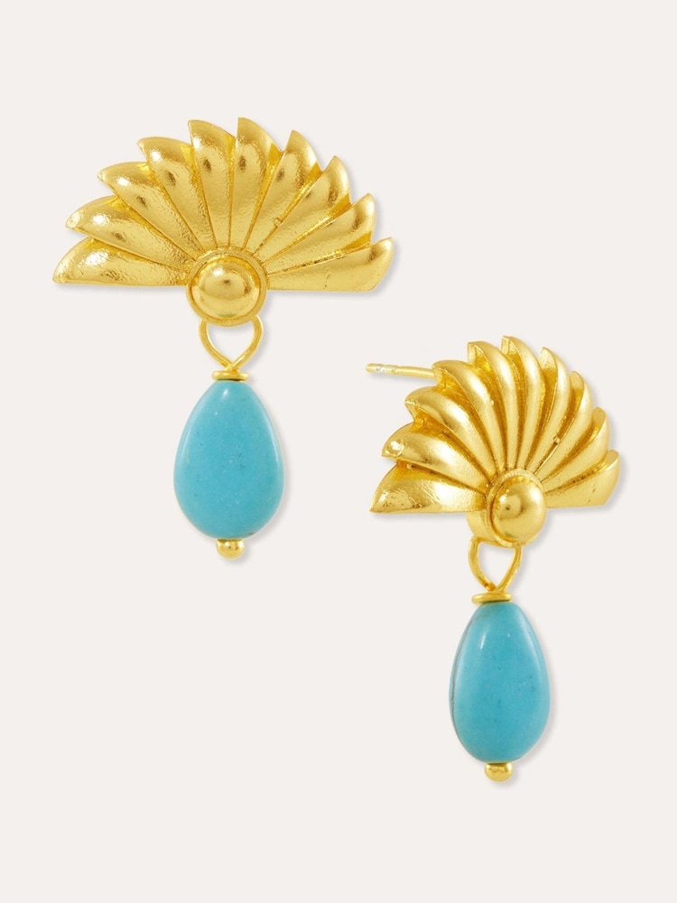 Ottoman Hands Gold Tone Chantal Turquoise Drop Stud Earrings - Image 2 of 3 Ottoman Hands Gold Tone Chantal Turquoise Drop Stud Earrings - Image 2 of 3