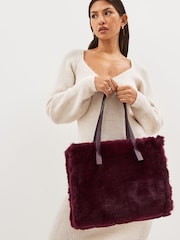 Berry Red Faux Fur Shopper Bag - Image 1 of 8