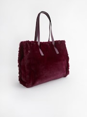 Berry Red Faux Fur Shopper Bag - Image 5 of 8