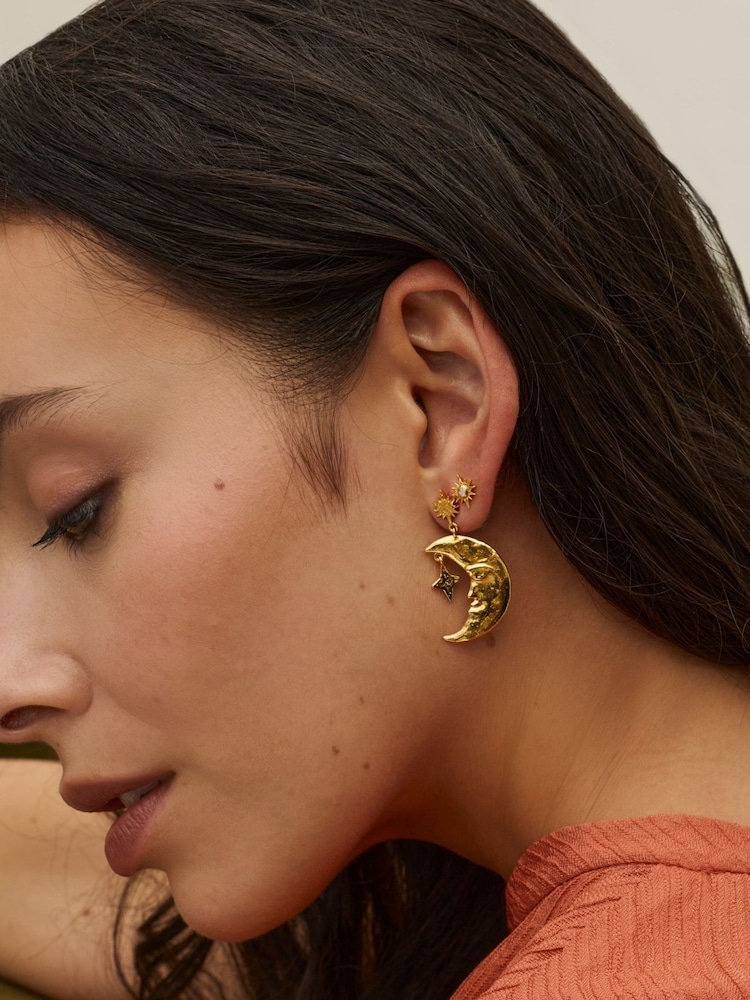 Ottoman Hands Gold Tone Moonstone Star Stud Earrings - Image 2 of 5 Ottoman Hands Gold Tone Moonstone Star Stud Earrings - Image 2 of 5