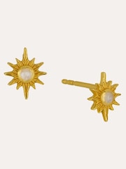 Ottoman Hands Gold Tone Moonstone Star Stud Earrings - Image 3 of 5