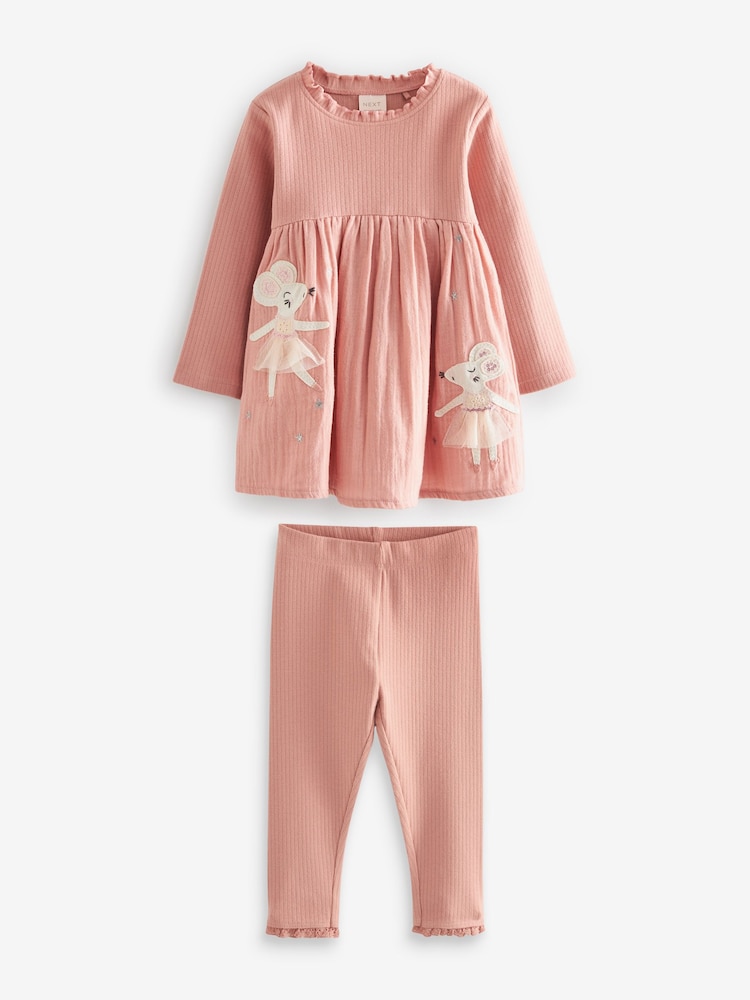 Pink Appliqué Dress & Legging Set (3mths-7yrs) - Image 1 of 4 Pink Appliqué Dress & Legging Set (3mths-7yrs) - Image 1 of 4