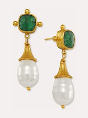 Ottoman Hands Gold Tone Esmeray Emerald and Pearl Drop Stud Earrings - Image 4 of 5