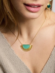 Ottoman Hands Gold Tone Sunrise Aqua Chalcedony Pendant Necklace - Image 1 of 6