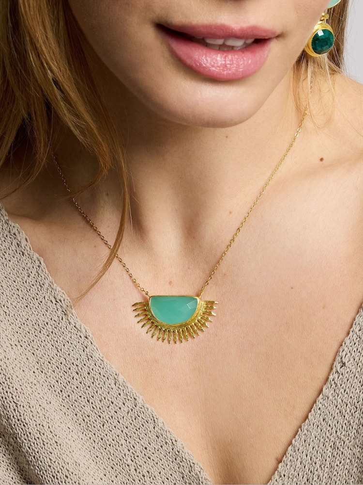 Ottoman Hands Gold Tone Sunrise Aqua Chalcedony Pendant Necklace - Image 1 of 6 Ottoman Hands Gold Tone Sunrise Aqua Chalcedony Pendant Necklace - Image 1 of 6