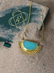 Ottoman Hands Gold Tone Sunrise Aqua Chalcedony Pendant Necklace - Image 2 of 6