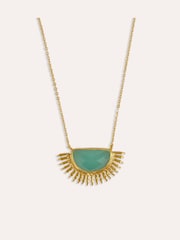 Ottoman Hands Gold Tone Sunrise Aqua Chalcedony Pendant Necklace - Image 3 of 6