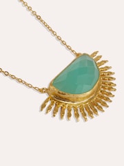 Ottoman Hands Gold Tone Sunrise Aqua Chalcedony Pendant Necklace - Image 4 of 6