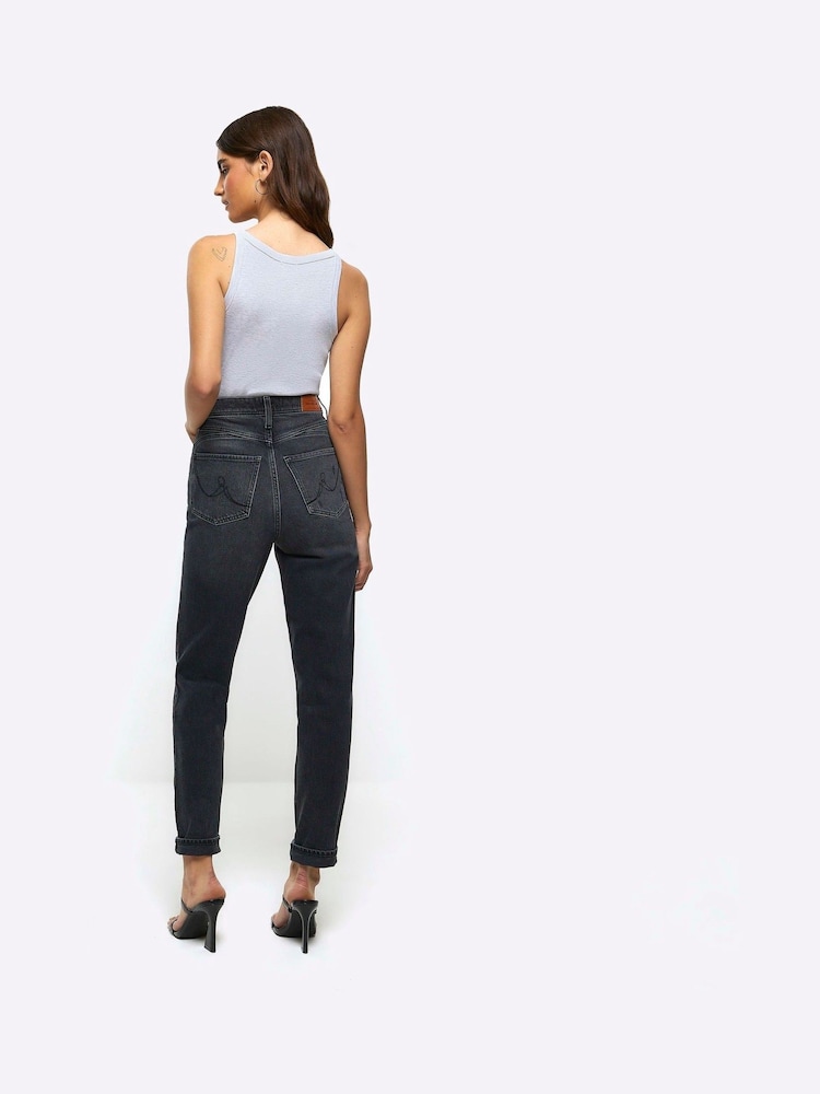 River Island Black High Rise Bum Sculpt Mom Jeans - Image 2 of 5