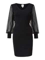 Yumi Black Knitted Body Con Dress With Chiffon Sleeve - Image 5 of 5