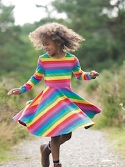 Frugi Pink Organic Cotton Rainbow Full Skirt Skater Dress - Image 1 of 2