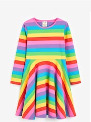 Frugi Pink Organic Cotton Rainbow Full Skirt Skater Dress - Image 2 of 2