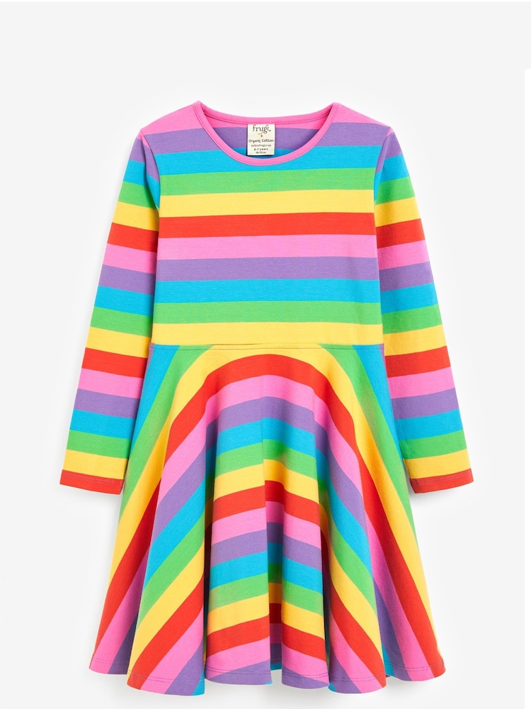 Frugi Pink Organic Cotton Rainbow Full Skirt Skater Dress - Image 2 of 2