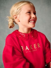 Baker by Ted Baker Red Sequin Collar Longline Sweat and Floral Leggings Set - Image 4 of 10