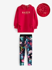 Baker by Ted Baker Red Sequin Collar Longline Sweat and Floral Leggings Set - Image 5 of 10