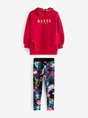 Baker by Ted Baker Red Sequin Collar Longline Sweat and Floral Leggings Set - Image 6 of 10