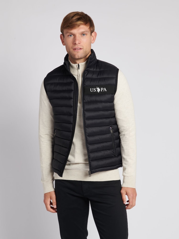 U.S. Polo Assn. Black Lightweight Mens Quilted Tape Gilet - Image 1 of 7