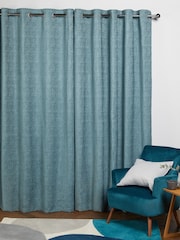 Blue Teal Heavyweight Chenille Eyelet Lined Curtains - Image 1 of 6