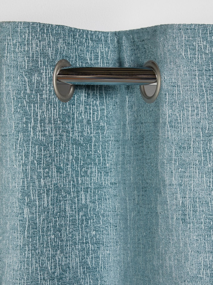 Blue Teal Heavyweight Chenille Eyelet Lined Curtains - Image 4 of 6