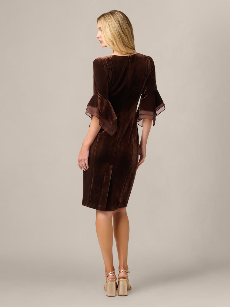 Adrianna Papell Brown Petite Velvet Bell Sleeve Short Dress - Image 2 of 7 Adrianna Papell Brown Petite Velvet Bell Sleeve Short Dress - Image 2 of 7
