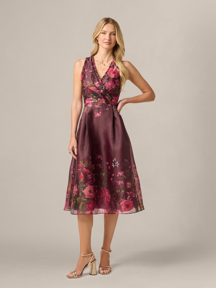 Adrianna Papell Red Printed Organza Midi Dress - Image 1 of 6 Adrianna Papell Red Printed Organza Midi Dress - Image 1 of 6