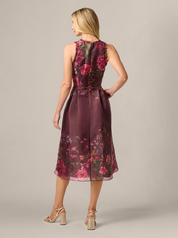 Adrianna Papell Red Printed Organza Midi Dress - Image 2 of 6 Adrianna Papell Red Printed Organza Midi Dress - Image 2 of 6