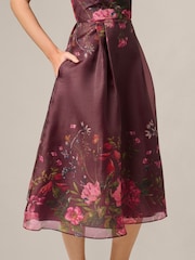 Adrianna Papell Red Printed Organza Midi Dress - Image 5 of 6