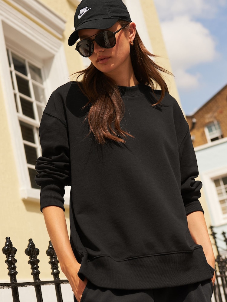 Black Relaxed Fit Essentials Longline Sweatshirt - Image 1 of 6