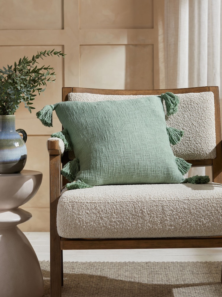 Sage Green 43 x 43cm Sahara Tassel Cushion - Image 1 of 1 Sage Green 43 x 43cm Sahara Tassel Cushion - Image 1 of 1