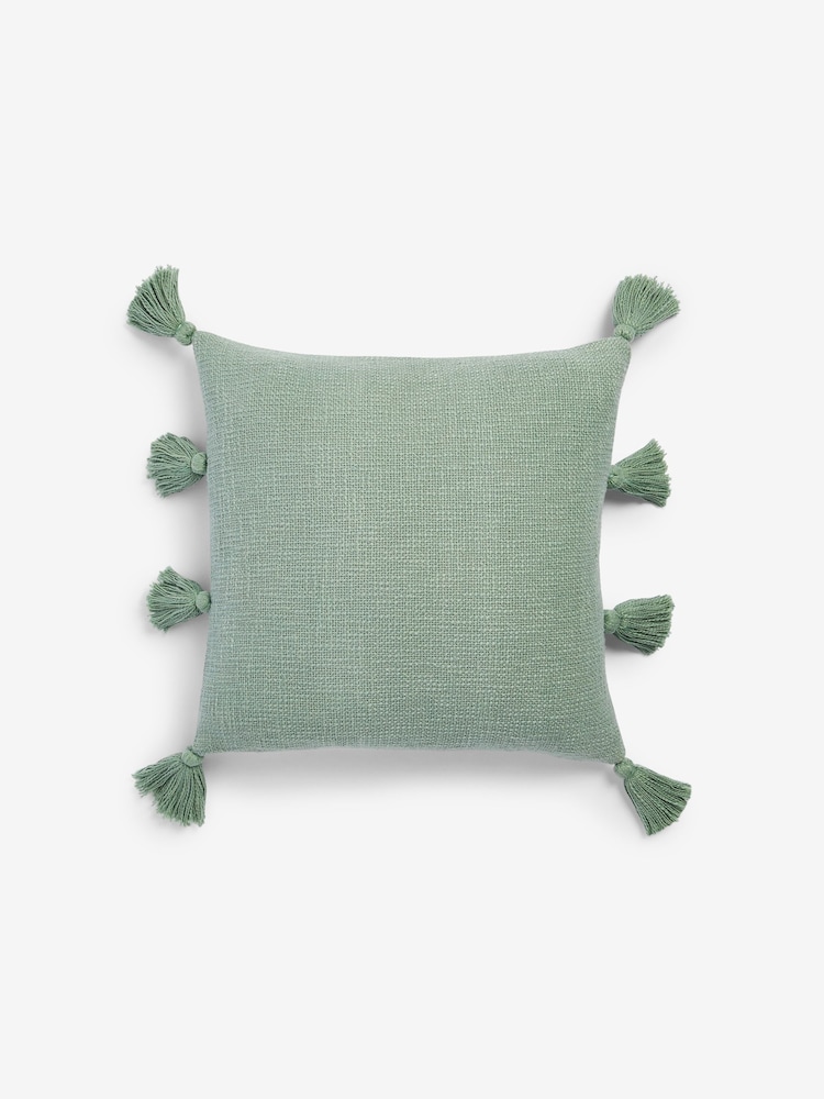 Sage Green 43 x 43cm Sahara Tassel Cushion - Image 2 of 4 Sage Green 43 x 43cm Sahara Tassel Cushion - Image 2 of 4