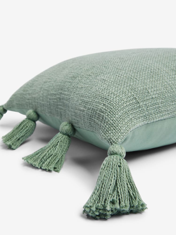 Sage Green 43 x 43cm Sahara Tassel Cushion - Image 4 of 4