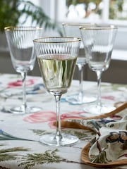Clarke & Clarke Clear & Gold Denver Set of 4 Wine Glasses - Image 1 of 3