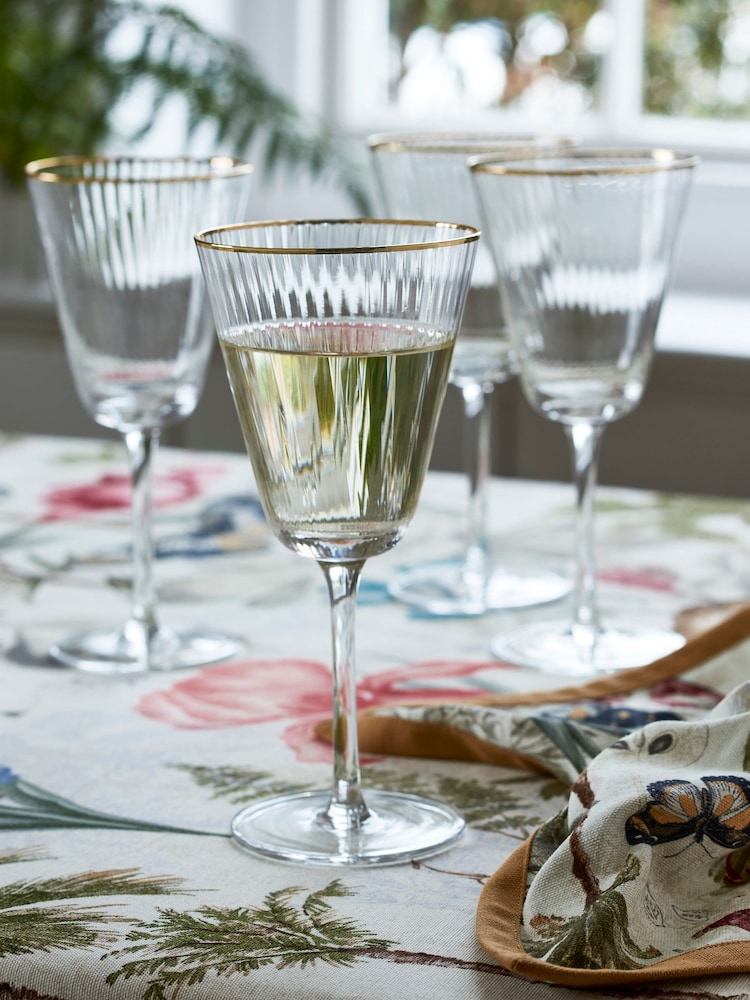Clarke & Clarke Clear & Gold Denver Set of 4 Wine Glasses - Image 1 of 3