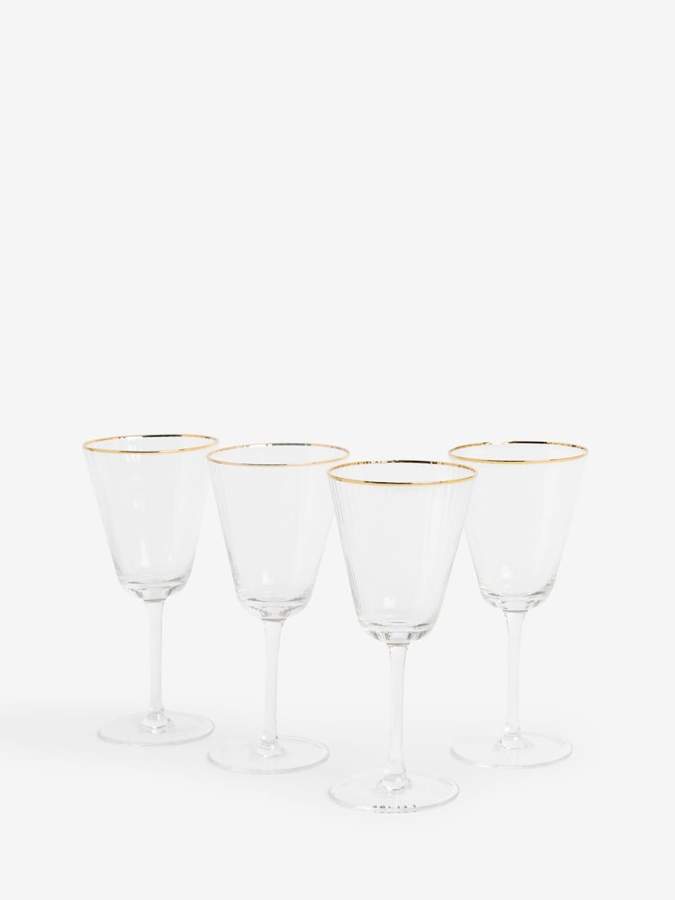 Clarke & Clarke Clear & Gold Denver Set of 4 Wine Glasses - Image 3 of 3