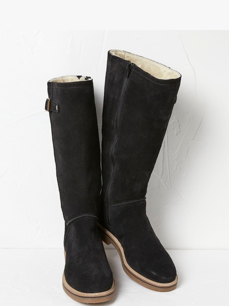 FatFace Black Calista Knee High Shearling Boots - Image 2 of 3